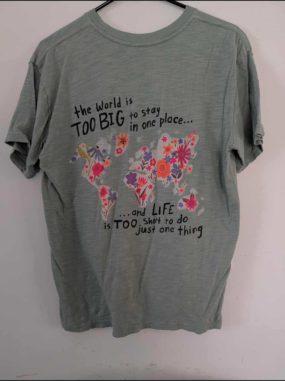 NATURAL LIFE Sage Green Floral World Map Short Sleeve Tee